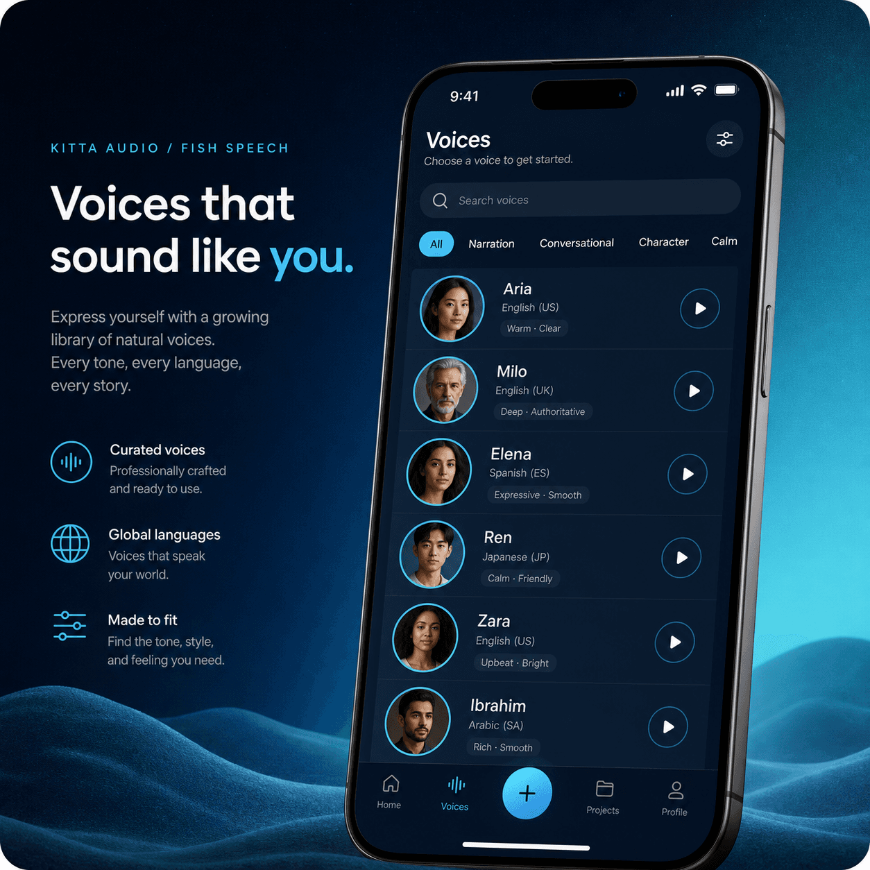 Voice library in the Kitta AI mobile app
